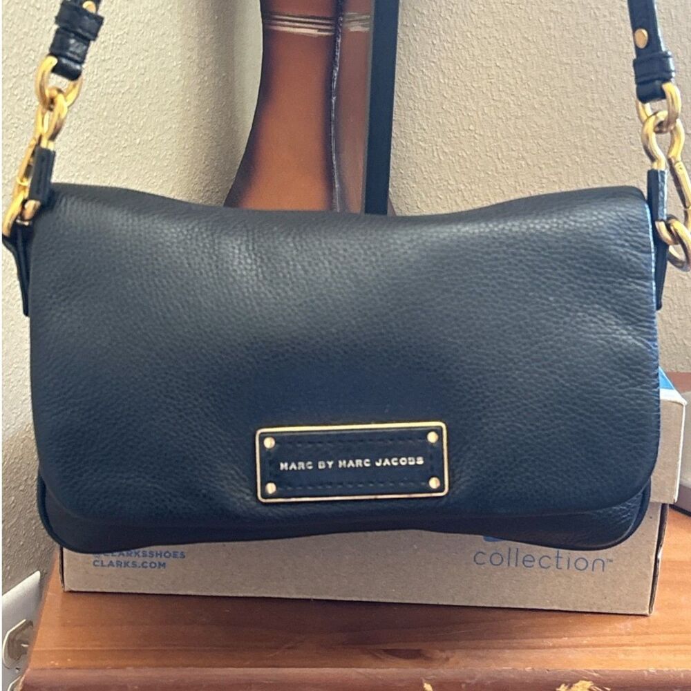 Marc by Marc Jacobs Black Leather Crossbody Bag Gold Hardware Shoulder Purse